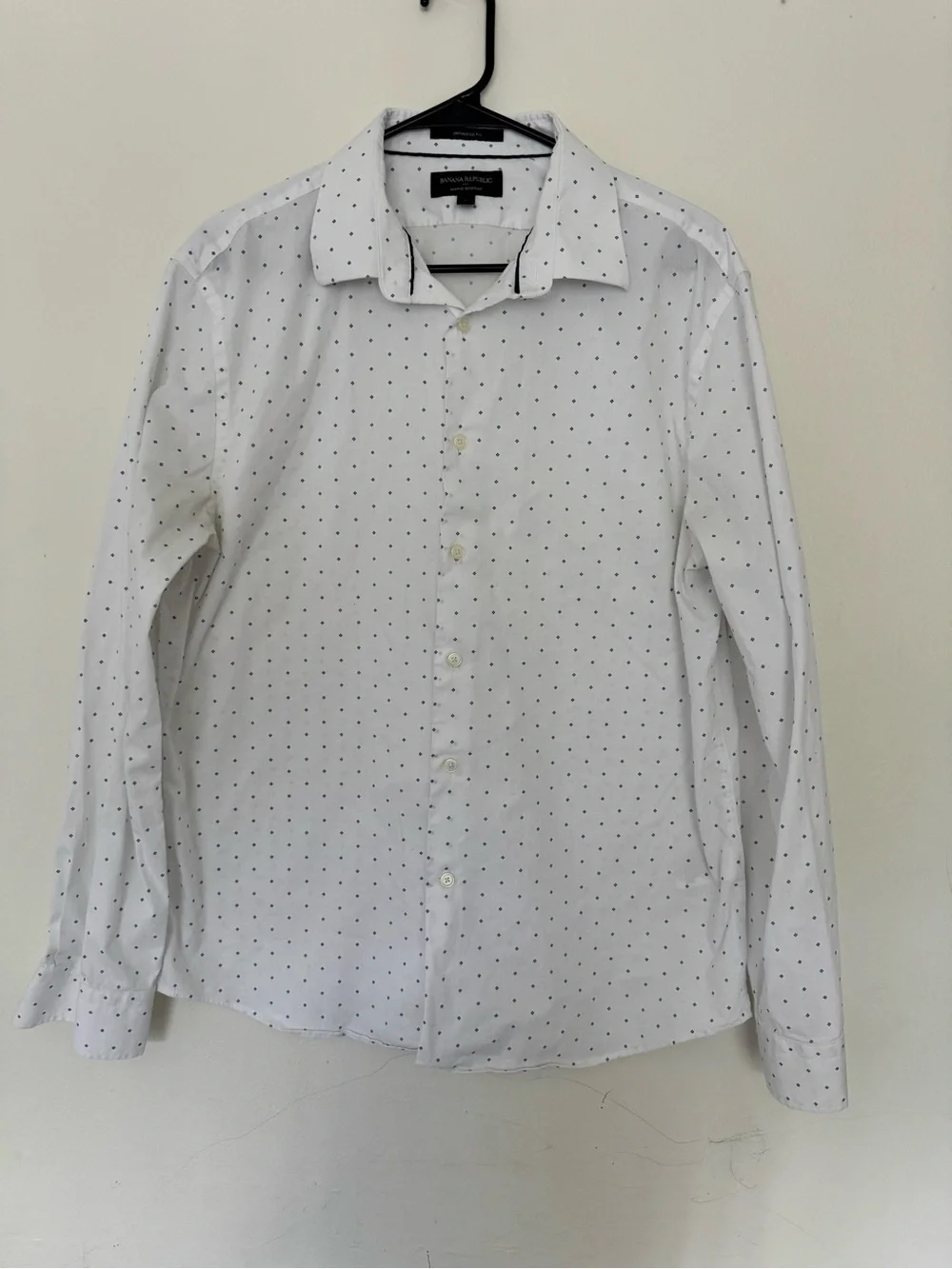 Banana Republic White Micro-Print Long-Sleeve Shirt